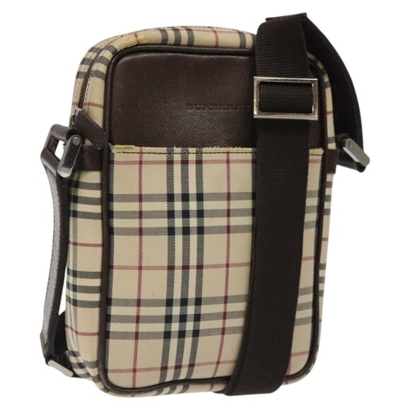 BURBERRY Nova Check Shoulder Bag Canvas Beige Silver Auth - Picture 1 of 16